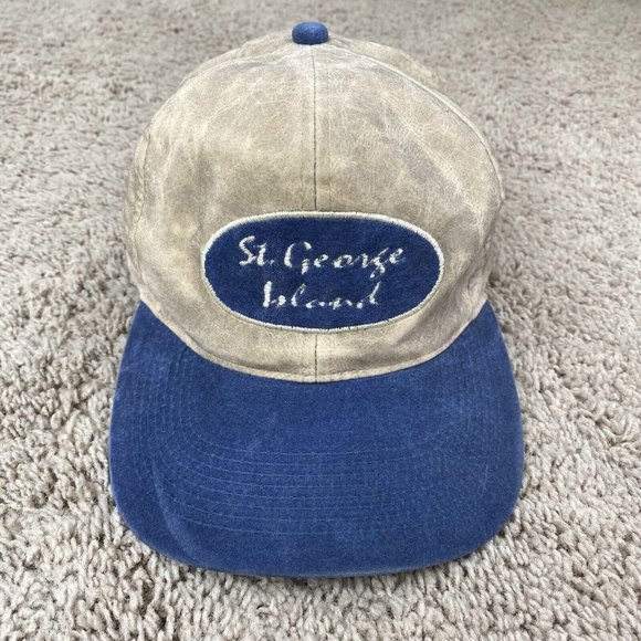 St. George Island, FL  Baseball Cap Khaki And Blue Rayon‎ OSFM Adjustable Strap - Picture 1 of 9